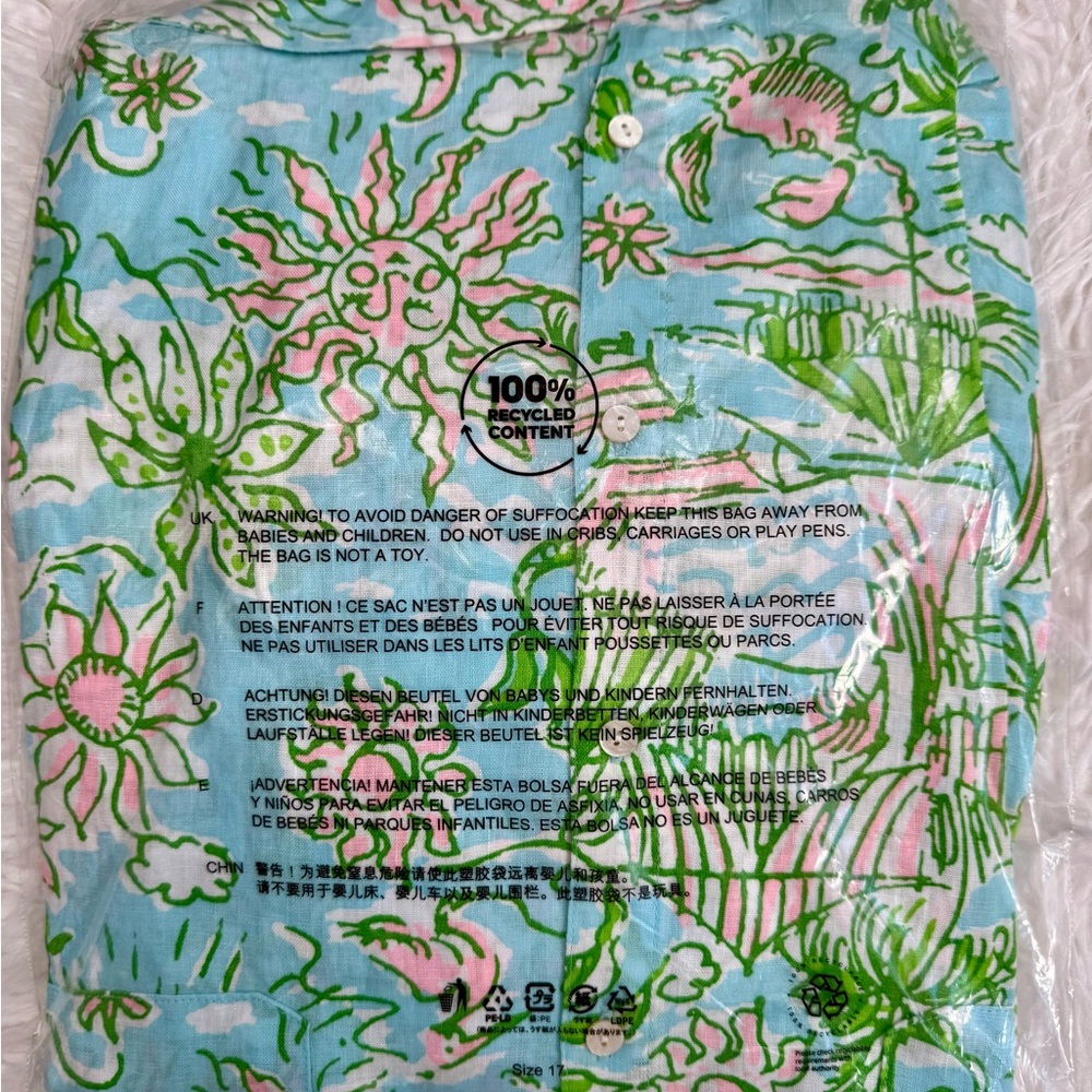 NWT Lilly Pulitzer SEA VIEW LINEN BUTTON DOWN “Fresh Water” MSRP $168 NWT sz LG - Picture 8 of 8